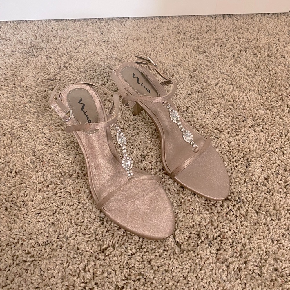 Nina Rose Gold Beaded T-Strap Dress Sandals